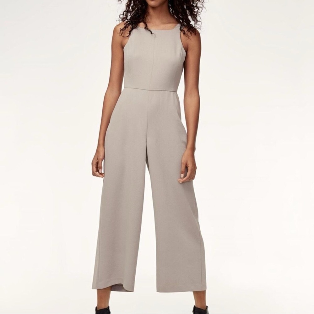 ARITZIA Elegant V-Neck Jumpsuit in Light Taupe